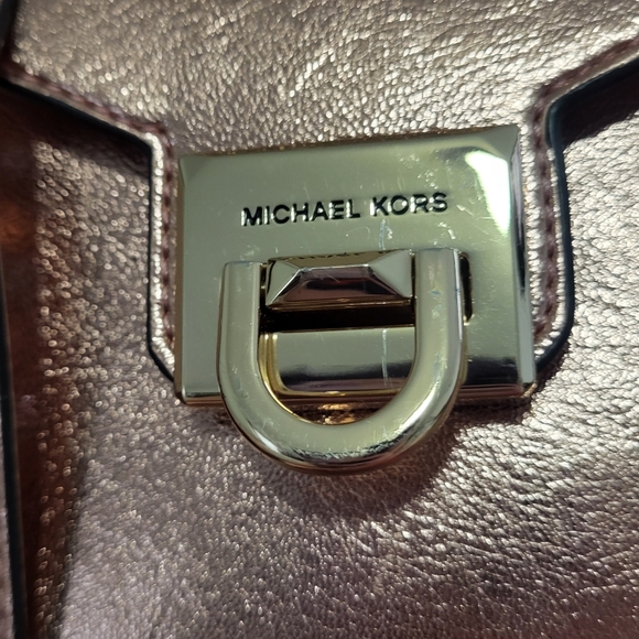 Michael Kors Manhattan Medium Leather Satchel Metallic Rose Gold GUC ORIG $598 - Picture 3 of 9